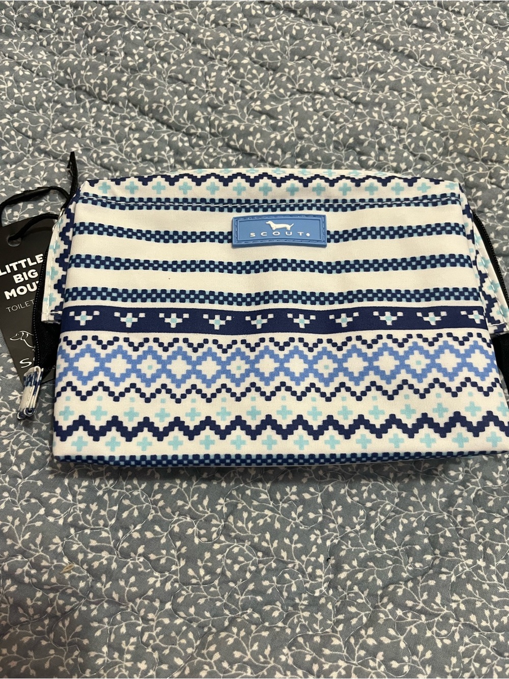 Scout Navy, White and Light Blue Patterned Cosmetic Bag